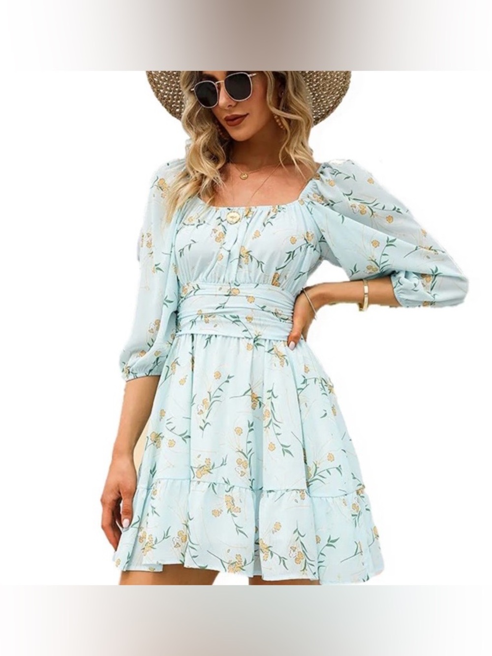 Exlura Lantern Sleeve Tie Back Ruffled Off Shoulder Dress